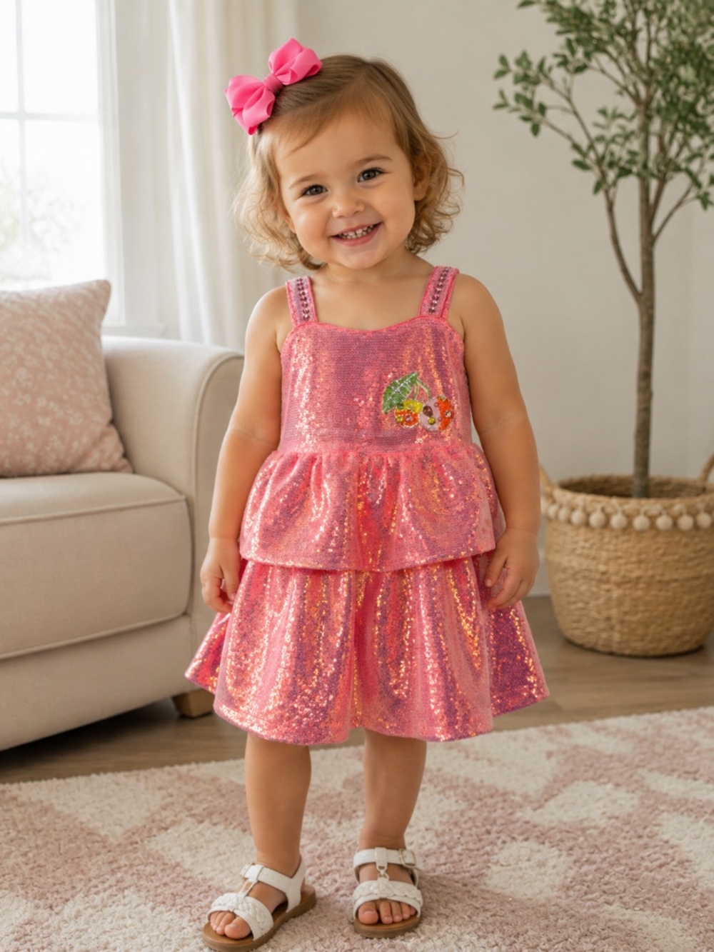 Lola + The Boys Pink Sequin Cherry Tank Dress 2T